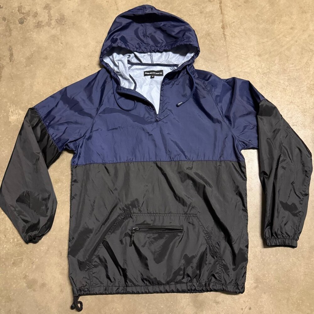 Molokai Surf Co. Mens Navy Black Pullover Hooded‎ Jacket M Packable ventilated